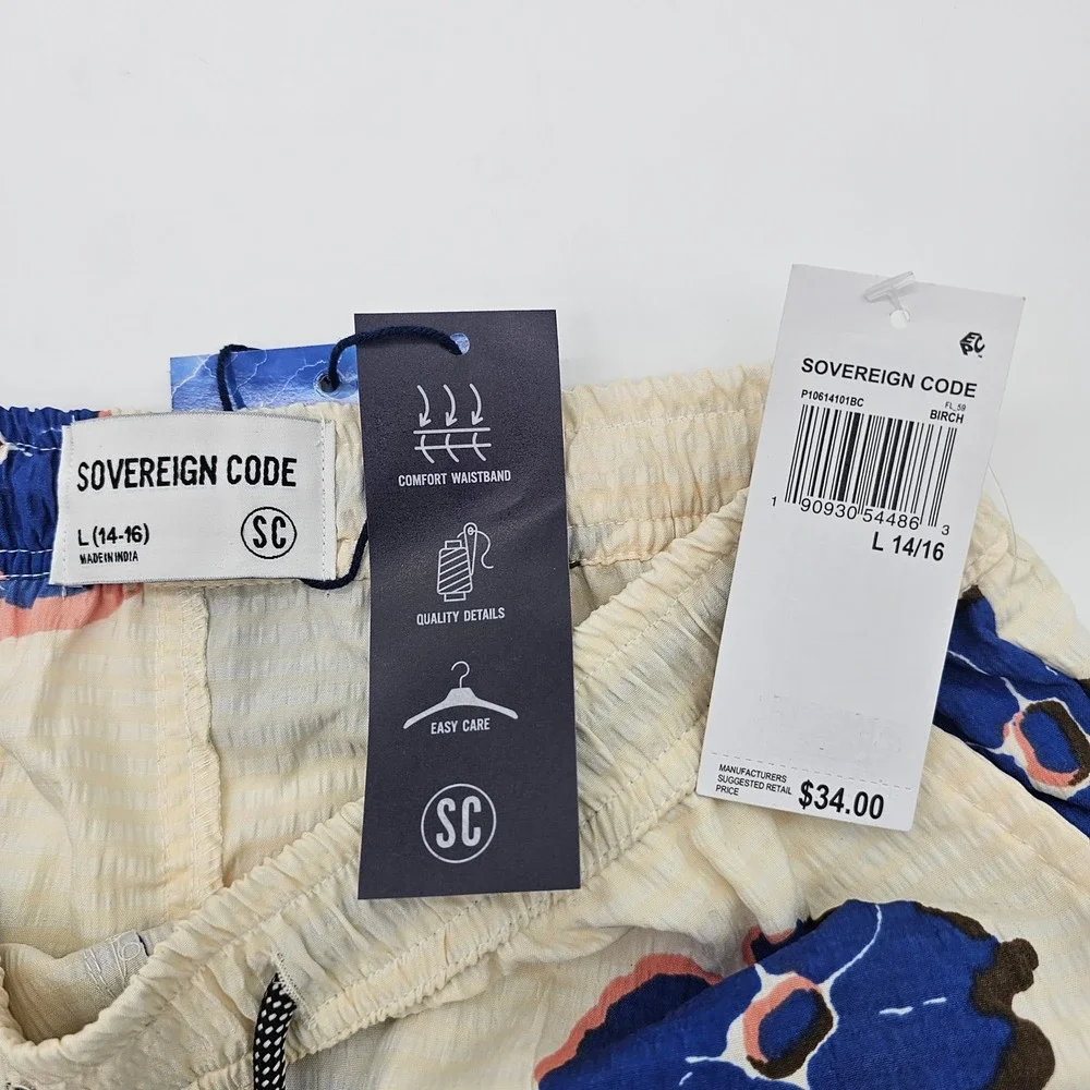 Sovereign Code Kids Boys Shorts Floral Seersucker Swim Beach Trail Birch S 7/8